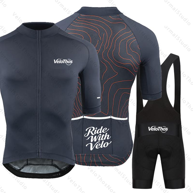 Cycling Set Short Sleeve Jersey Kit and Bib Shorts Pro Race Bicycle Clothing Suit Summer MTB Ropa Maillot Breathable VeloThos