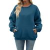 Women's Casual Fashion Long Sleeve Solid Color Round Neck Sweatshirt Top With Pocket