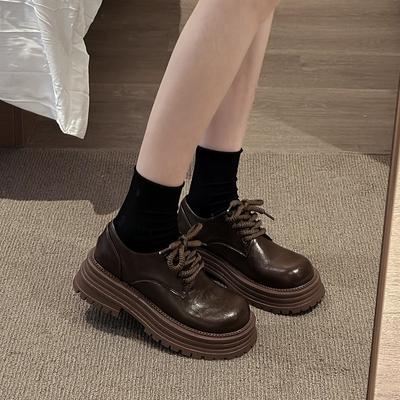 Маленькие кожаные туфли на толстой подошве для женщин, универсальные, с закругленным носком, толстый каблук, мокасины, одинарные туфли