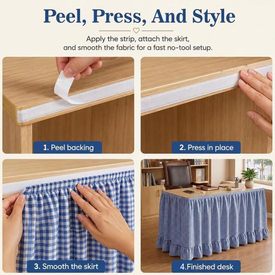 Reusable Table Accessories for School Ruffled Plaid Skirt, Durable Polyester Cover with Hook And Easy to Attach Skirting Loop Fasteners, Decorative