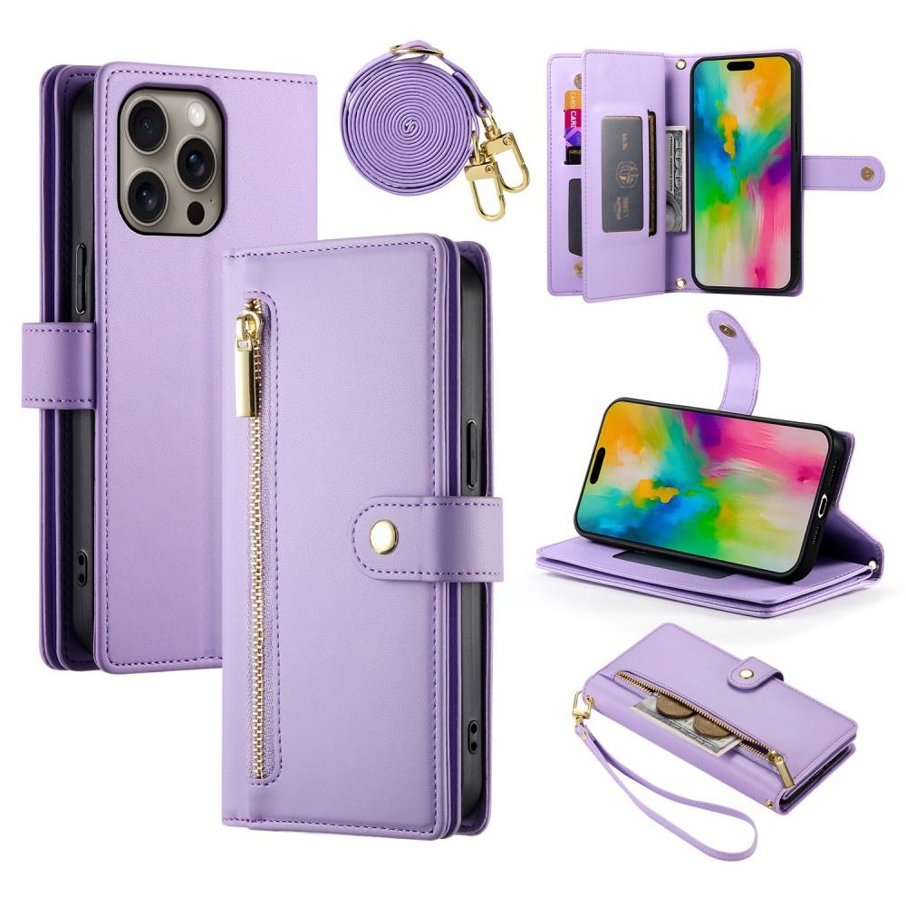 iPhone 16 Pro Max Flip Case, Wallet Zipper Pocket, Purple