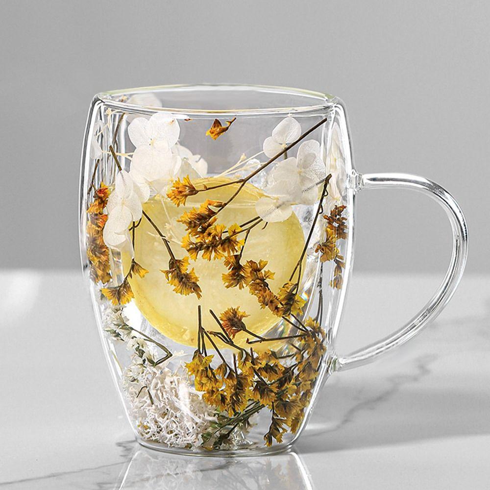 350 мл сухоцветы стеклянные кружки прозрачная кофейная кружка креативная двойная стеклянная чашка для дома и офиса