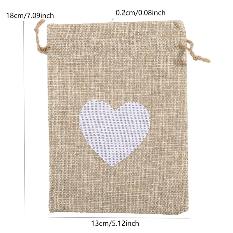 10Pcs Heart Shape Linen Small Drawstring Bag Reusable Burlap Jewelry Storage Pouch Gift Packaging Bags Party Candy Bags
