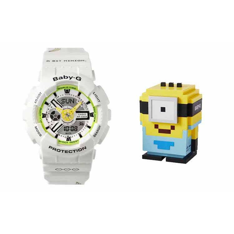 Casio BABY G Миньоны Совместный бренд Модель Кварцевый механизм Ремешок из смолы Часы Женские Белый циферблат BA-110MON21-7APRM-person