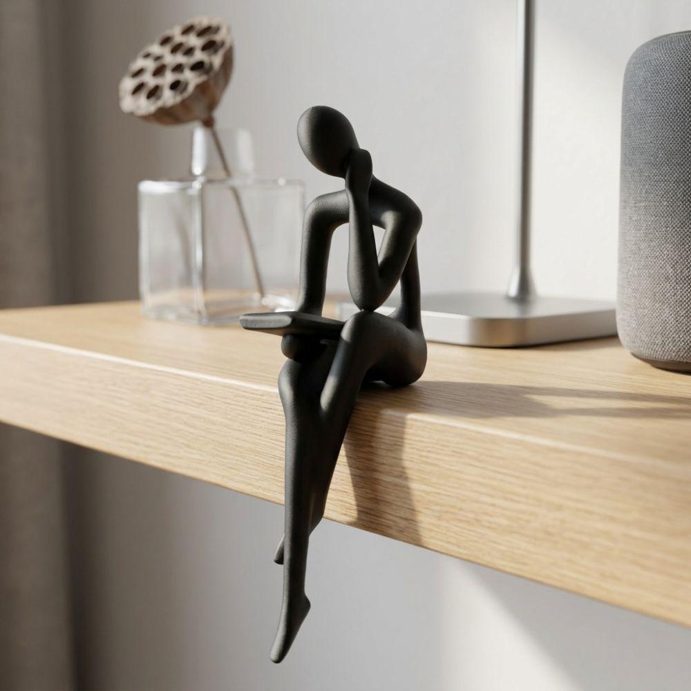 Plastic Edge Sitter Character Sculpture Minimalist Reading Figure Statue  Desktop Decor