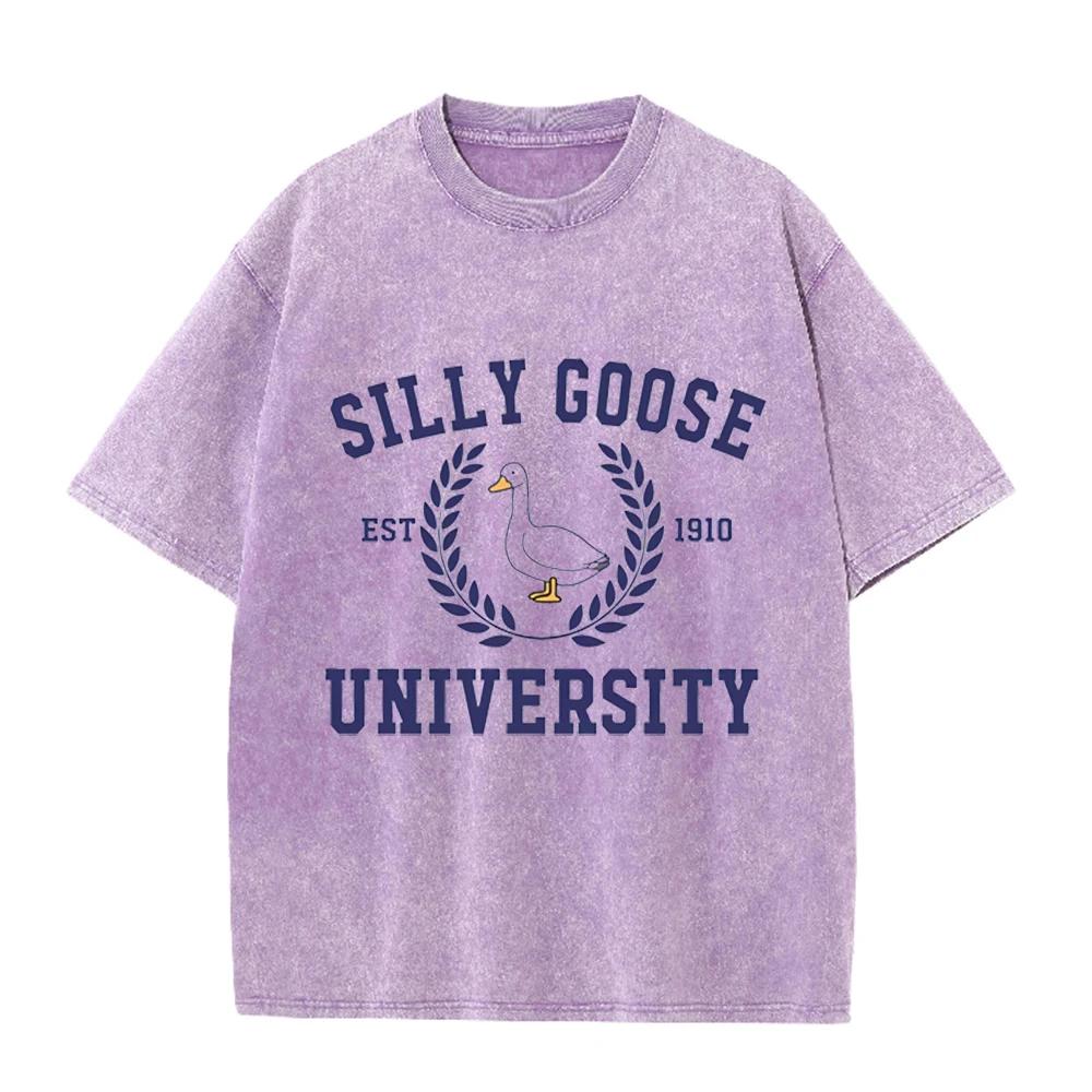 2026 Summer Unisex Silly Goose University Graphic T Shirt Funny Cotton Round Neck Short Sleeve Loose Casual Daily Streetwear Top