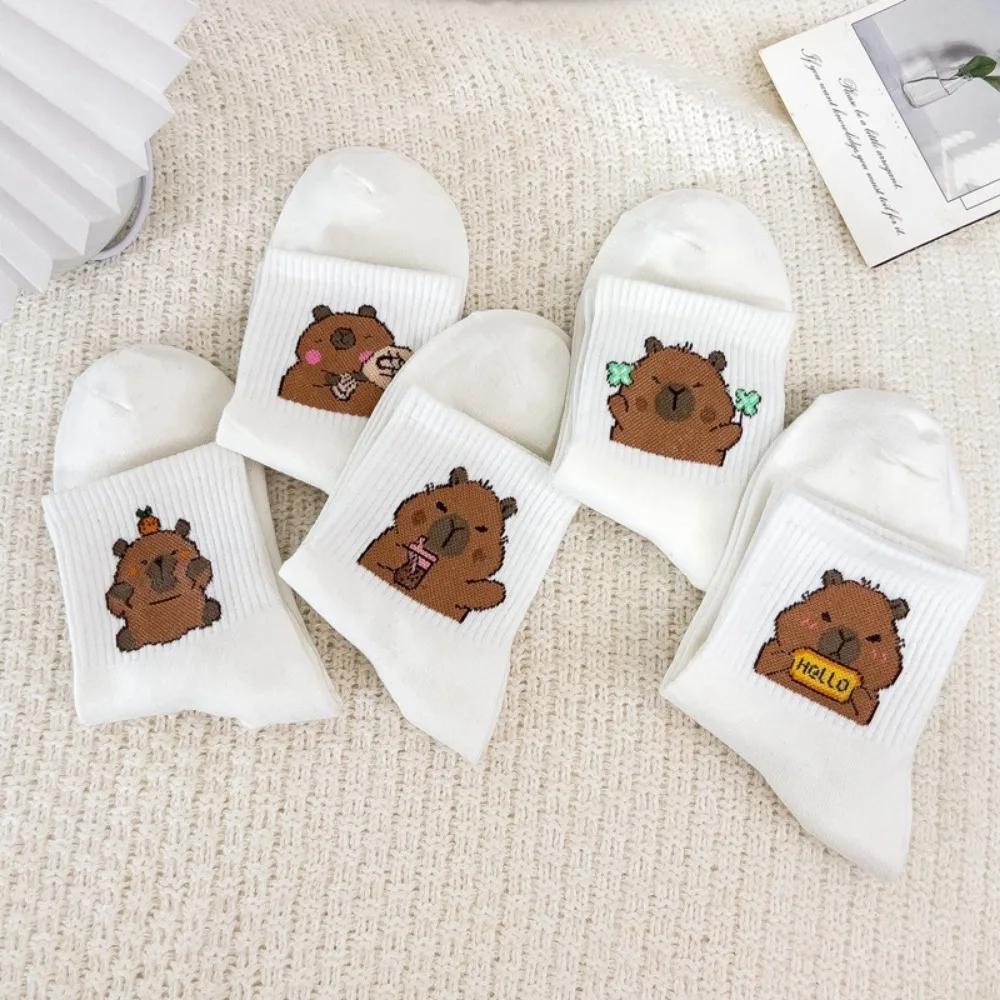 Мультяшные носки с капибарой, носки с медвежонком, весенне-осенние хлопковые носки средней длины, милые носки, популярные в интернете, корейская версия, носки-следки