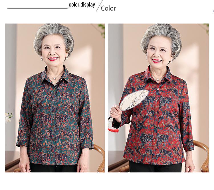 2026 Summer Silk Seven-Sleeve Top for Middle-Aged & Elderly Women