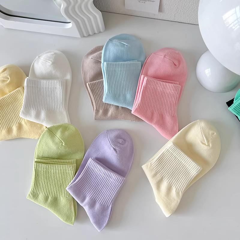 Женские спортивные носки из хлопка макаронных цветов - Дышащие, Влагоотводящие, Не скатывающиеся, Средней длины для весны и осени