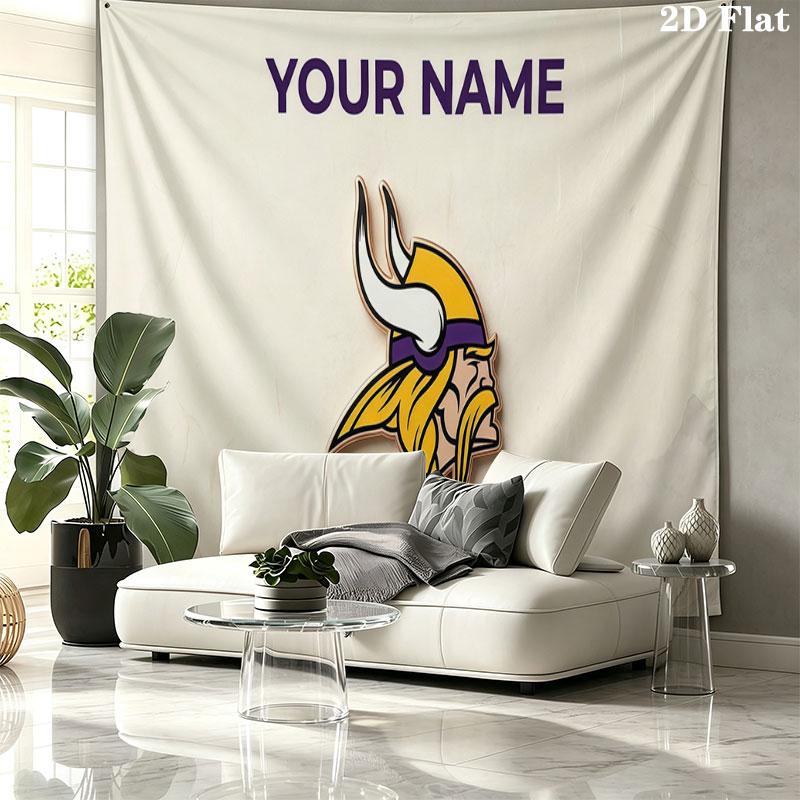 Custom Name,Minnesota Vikings Wall tapestry, aesthetic printed fabric blanket, suitable for bedroom, living room, and home decor.