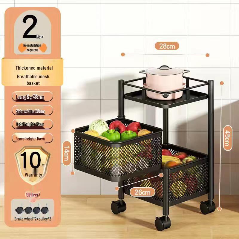 Вращающаяся многофункциональная кухонная тележка на колесах - Напольная многоярусная стойка для хранения закусок, фруктов и овощей