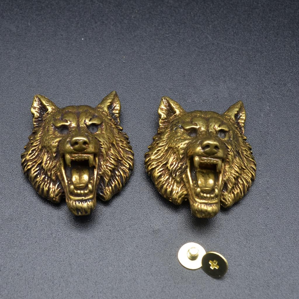 2pcs Retro Copper Brass 3D Wolf Head Concho Screw Back, Lost Wax Casting Decorative Hardware for Wallets, Leather Bags, Hats Leather Additions