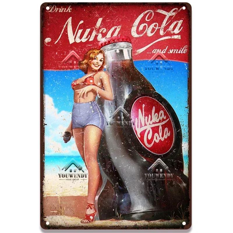 Металлическая табличка с постерами напитка Nuka Cola - Идеальный декор для стены паба, игровых зон, ретро-игровой тематики, металлическое искусство