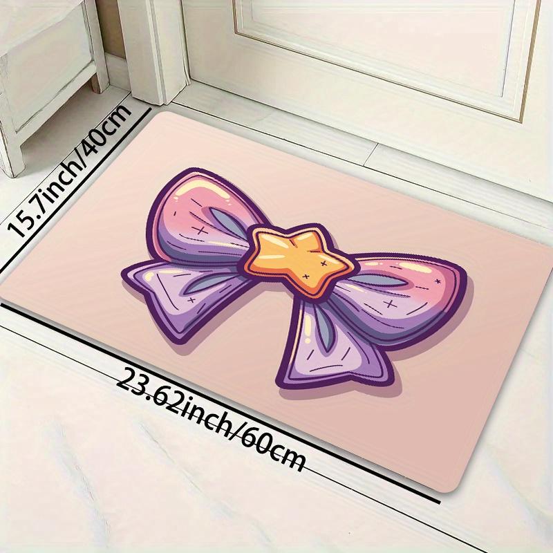 Cartoon Bowknot Design Washable Doormat - Anti-Slip PVC Backed Polyester Mat for Gamer Room, Bathroom, Kitchen, Living Room, Bed