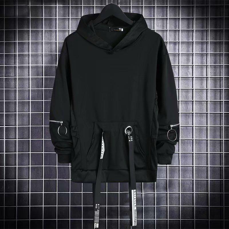Men's 2021 Autumn Korean Style Hooded Hip-Hop Sweatshirt with Zipper and Ribbon Detailing