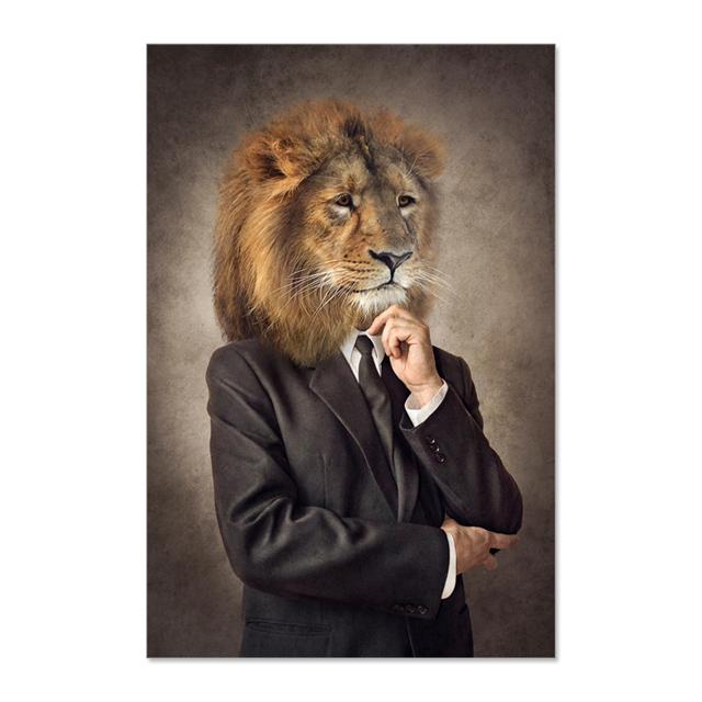 Человеческое тело, голова животного, абстрактная настенная художественная печать, Жираф, медведь, лев, холст, картина, скандинавский плакат, декор, фотографии для гостиной, без рамки