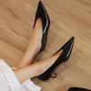 2024 г., новые модели ранней весны, туфли-лодочки с глубоким V-образным вырезом, лакированные туфли на низком каблуке для женщин
