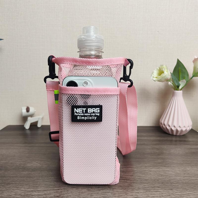 Portable Sport Water Bottle Cover Mesh Cup Sleeve Pouch With Strap Mobile Phone Bag Visible Bag Outdoor Camping Accessories