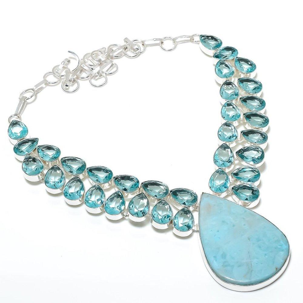 Карибский ларимар, голубой топаз, серебро 925 пробы, подарочное ювелирное украшение, колье 18 дюймов