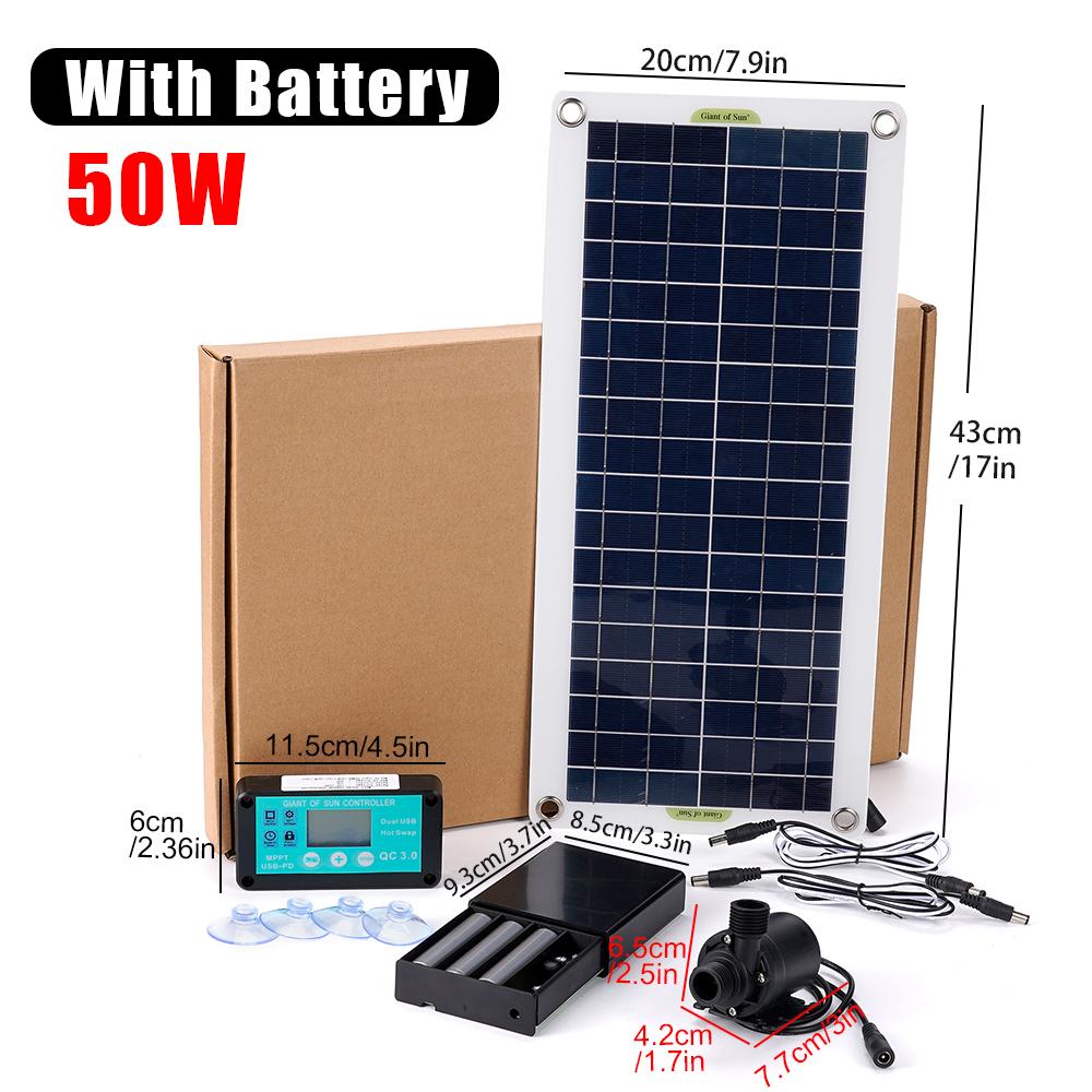 50W Solar Panel Kit 12V Solar Cells Panel Water Pump with 10A Controller Low Noise DC Brushless For Outdoor Garden Irrigation