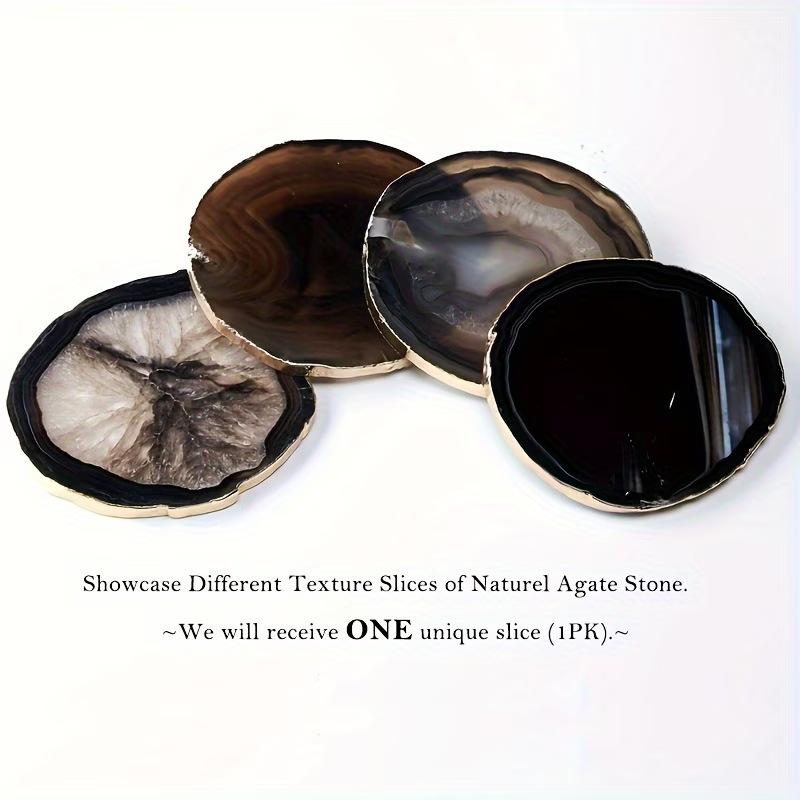 Natural stone personalized agate electroplated gold edged coaster, home decoration insulation pad, table pad blue