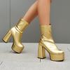 Short Stretch Boots for Women Super Thick High Heel Gold Shoes Silver Chunky Platform Winter Sexy Women Boots