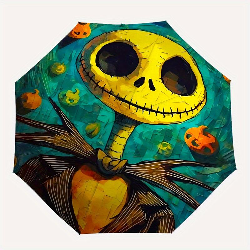 1 Auto Open Jack Skellington, Nightmare Before Christmas Themed Colorful 8-rib Portable Umbrella for Men and Women, A Compact Commuting Comp