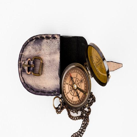 5.08 Cm Cross Sign Brass Working Compass with Leather Cover Gift for Him, Nautical Collectible, Adventure Tool, Father's Day Gift, Traveler