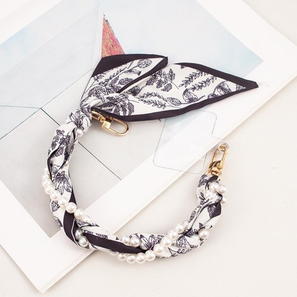 Mobile Phone Chain Network Red Short Rope Mobile Phone Lanyard Creative Ins Wind Pearl Mobile Phone Lanyard Double Buckle Braided Silk Scarf