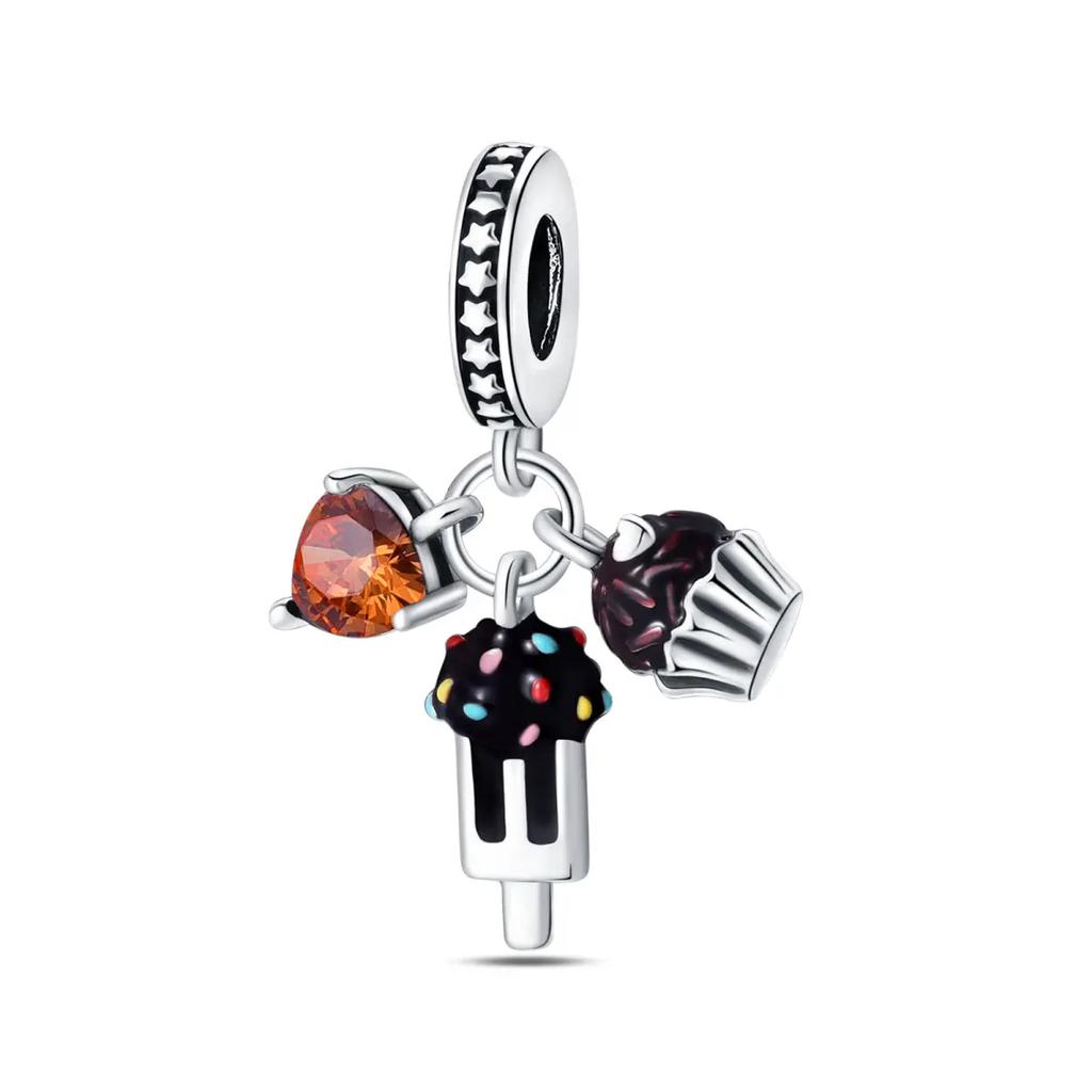 Copper Chocolate Lollipop Macaron Gourmet Charm Pendant Beads Fit Charm Original Bracelet For Women Jewelry Making