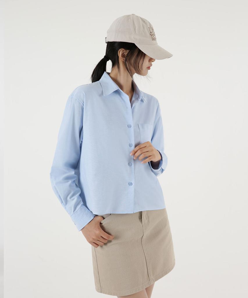 UMM Women'S Oxford Crop Long Sleeve Shirt 5 Colors