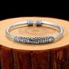 Six-Character Mantra Silver-Plated Hand-Carved Bracelet: Retro Heart Sutra Open Bangle for Men's and Women's Couple Jewelry.