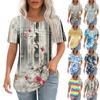 Футболки для женщин, плиссированные, с круглым вырезом, нарядные, повседневные, блузки с принтом, с коротким рукавом, летние топы, свободный крой