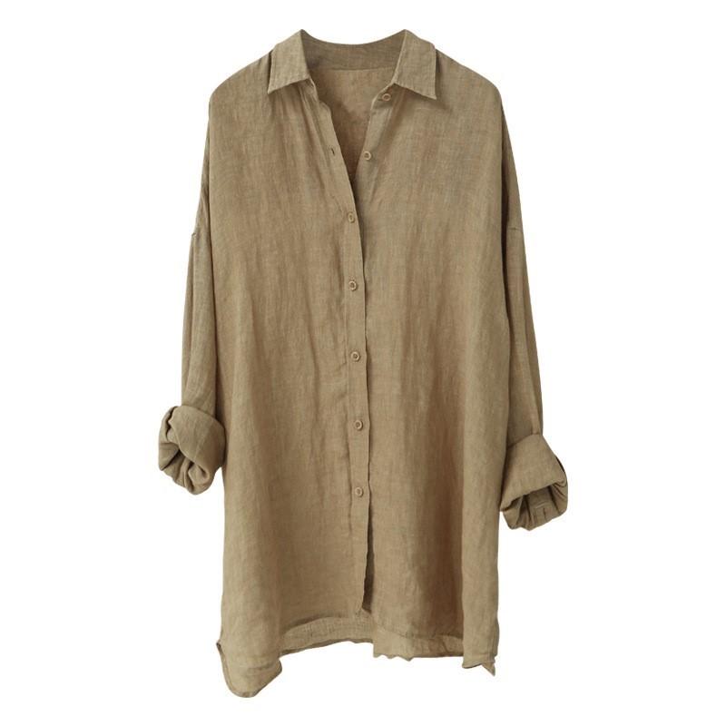 Johnature Woman Autumn Solid Color Casual Loose Shirt Korean Long Sleeves Single Breasted Shirts