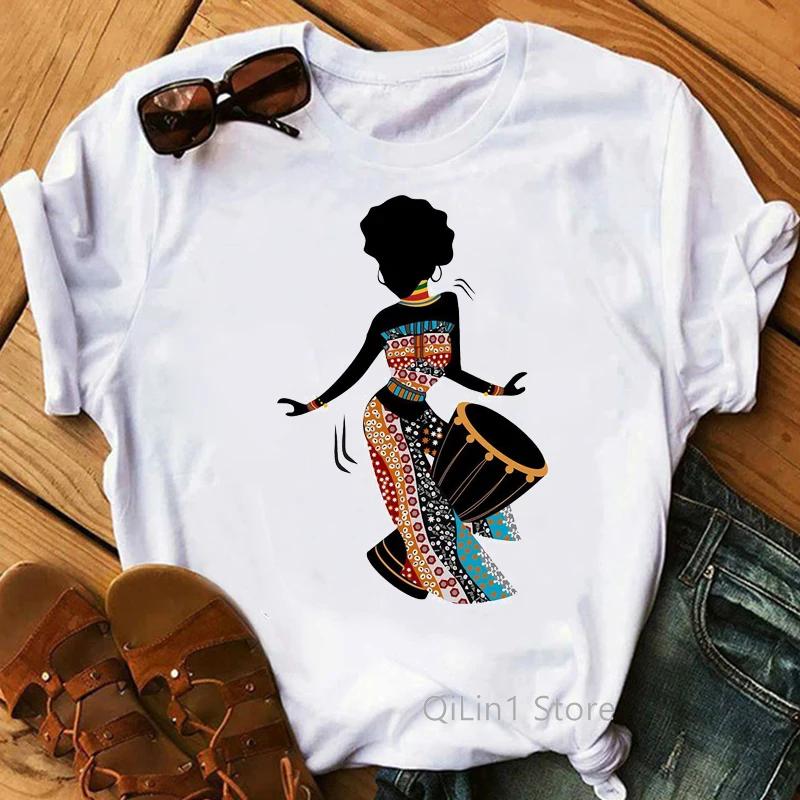 Винтажная черная женская футболка Pure African T Shirt Women Melanin Shirt Aesthetic Clothes Haut Femme Summer Tops White Female T-Shirt
