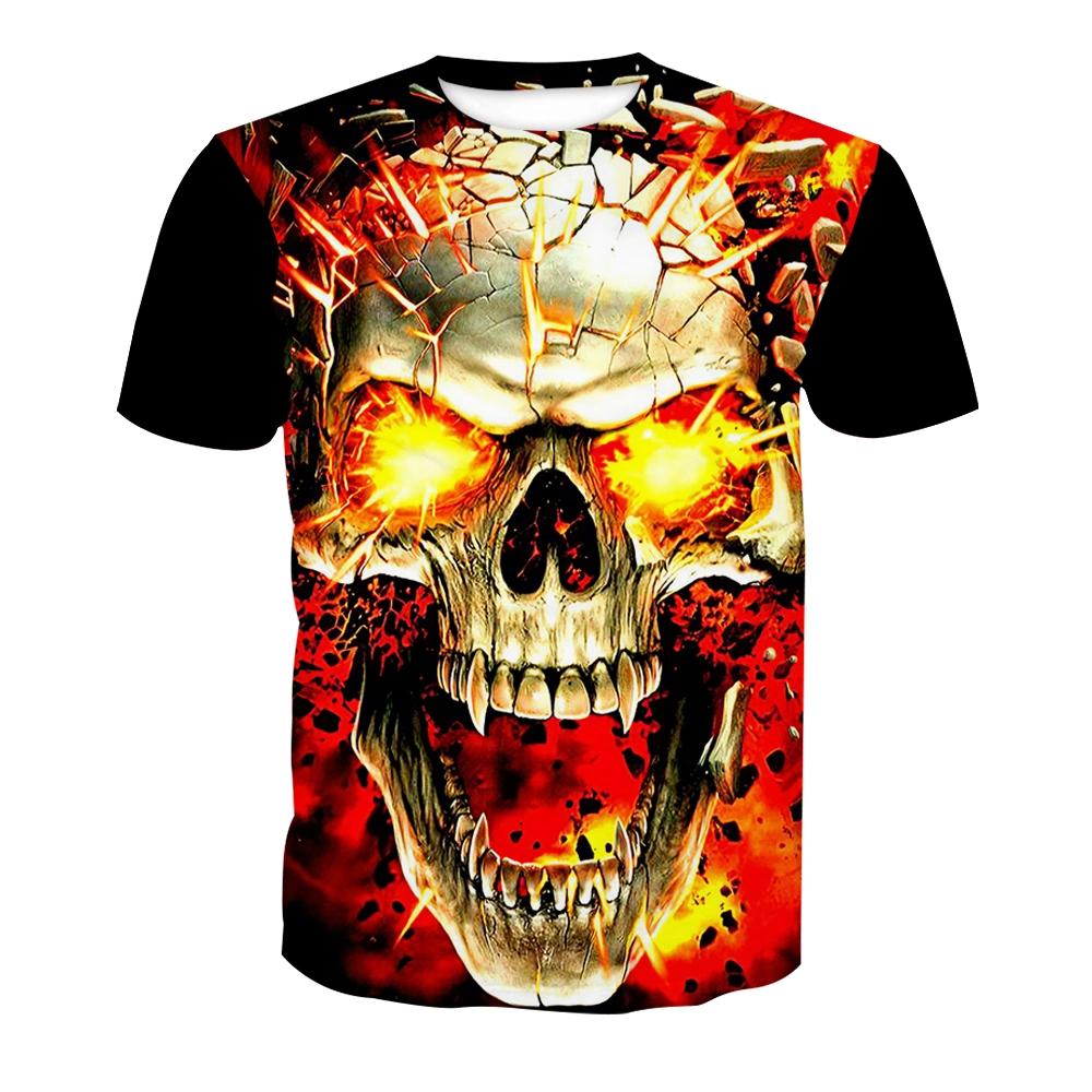 Футболка с 3D-принтом в виде черепа, летняя мужская футболка в уличном стиле в стиле хип-хоп, удобная повседневная футболка с круглым вырезом