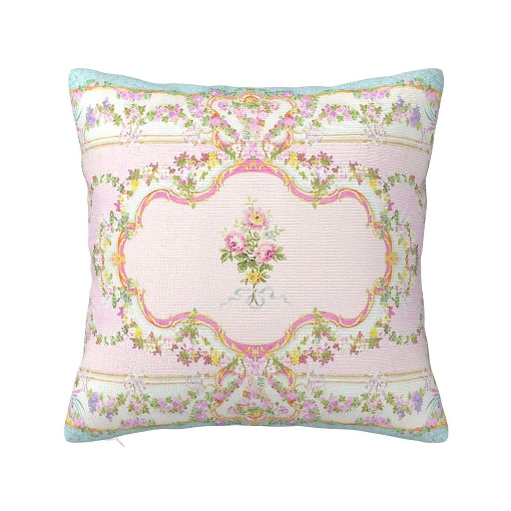 French Rococo Floral Watercolor Panel Square Pillowcase Pillow Cover Polyester Cushion Decor Comfort Throw Pillow for Home Car