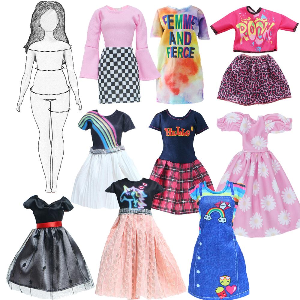 Clothes for 30cm Doll Daily Casual Outfits Pants T-shirt Skirts Mini Dress Fat Curvy Size 11.5 Inch Doll Accessories