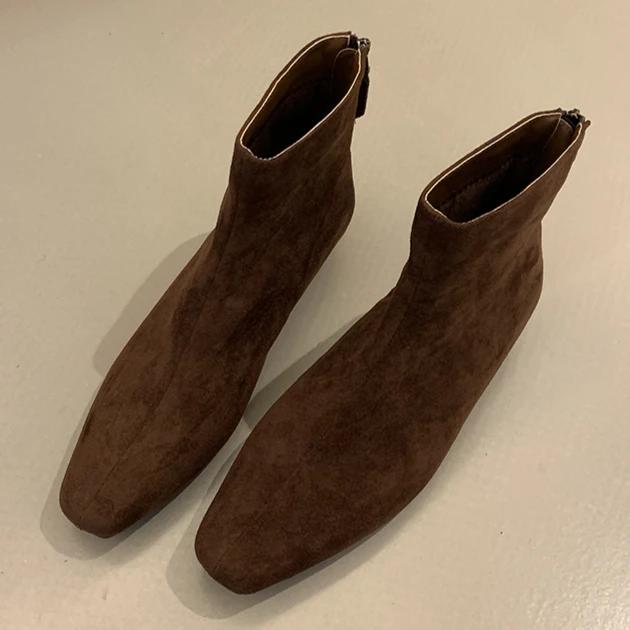 Женские ботильоны из замши, теплые, с квадратным носком, кожаные, зимние, брендовые, плюшевые, хлопковые, трендовые, на низком каблуке, челси, модные, удобные, Botas Mujer