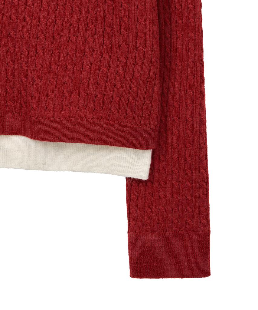NOIRER FOR WOMAN Layered Henley Neck Signature Cable Knit (Red)
