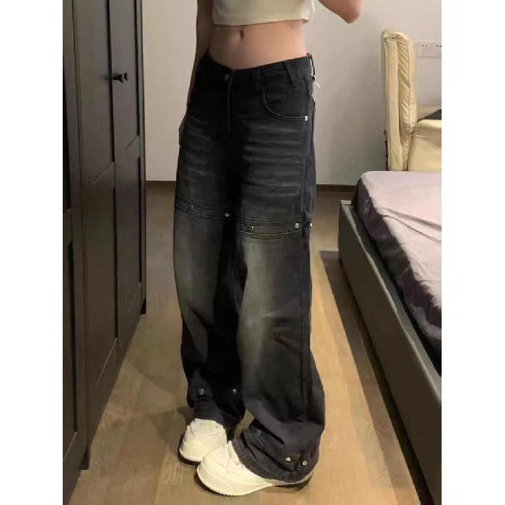 Джинсовые брюки High Street для мужчин, ретро-состаренные, свободные прямые брюки, спортивные брюки с широкими штанинами, модные