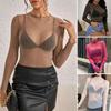 Women Tops Lace Garmented Half-High Neck Long Sleeve T-shirt Solid Color See-through Mesh Yarn Bottoming Tops