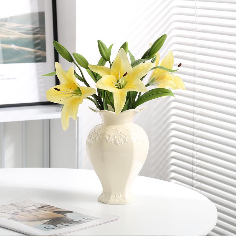 Elegant Embossed Ceramic Hydroponic Vase - Modern Minimalist Design