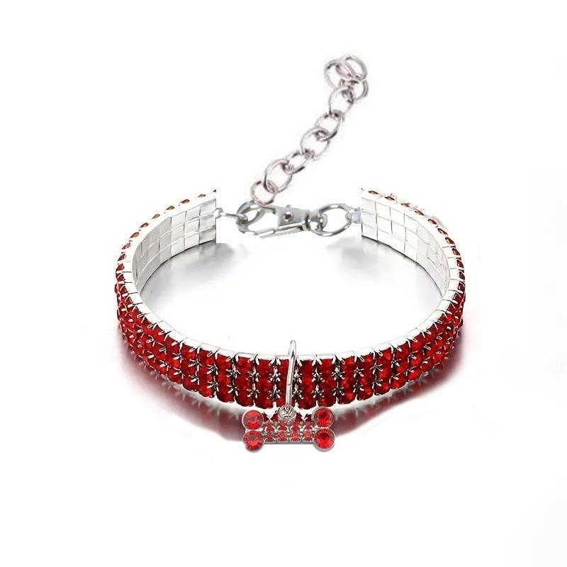 3 Rows of Rhinestone Elastic Pet Collar Dog Cat Crystal Pet Necklace Simple Pet Decorative Neck Ring