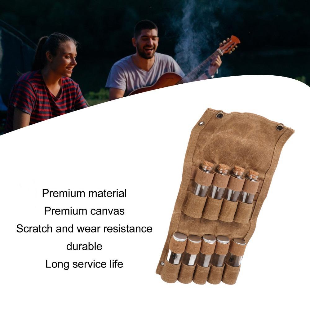 9 Pcs Canvas Spice Storage Bag Mini Tube Travel Spice Kit Durable Camping Spice Kit Outdoor Camping