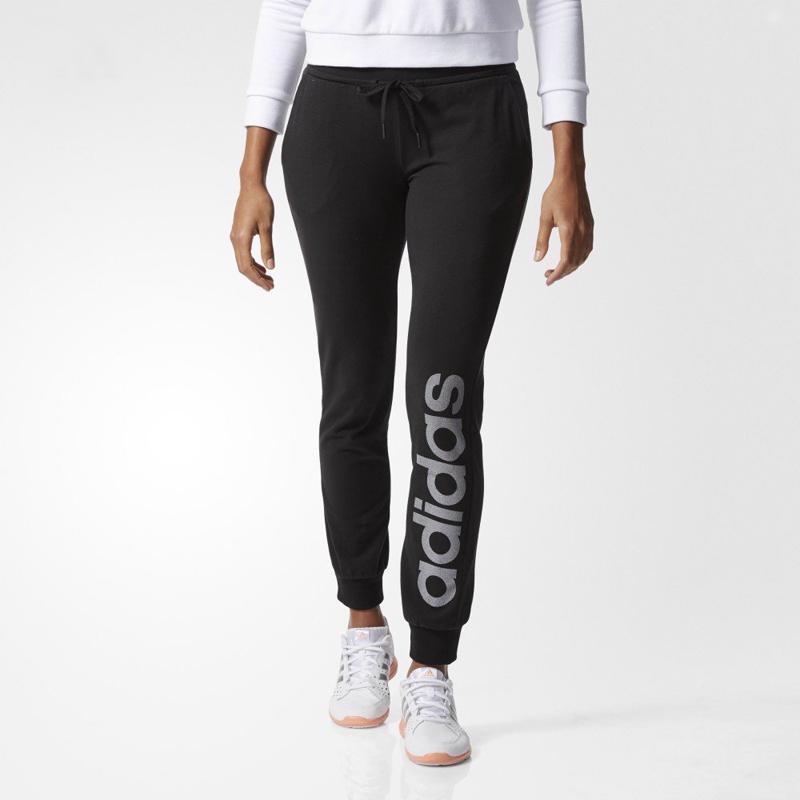 adidas Модные повседневные трикотажные спортивные брюки с логотипом и манжетами, женские брюки черного цвета BK5469
