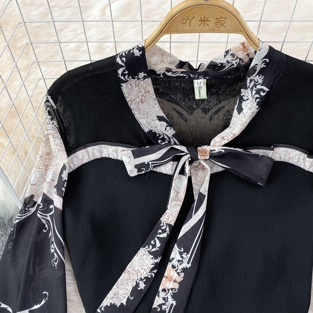 Модный костюм темперамент знаменитости Офисный профессиональный блузка из шифона с бантом комплект из двух предметов юбка с завышенной талией и облегающая бедра весна