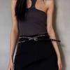Thin Women's Rivet Belt Extra Long Dress Jeans Belt Vintage Leather Waist Belt  Spicy Girls
