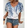 Женская летняя элегантная нежная удобная футболка с V-образным вырезом и простым ретро-цветочным принтом, свободный топ, большая женская одежда
