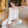 Pajamas Women'S Spring And Autumn Thin Ice Silk Cool Long-Sleeved Trousers Women'S Loungewear Set